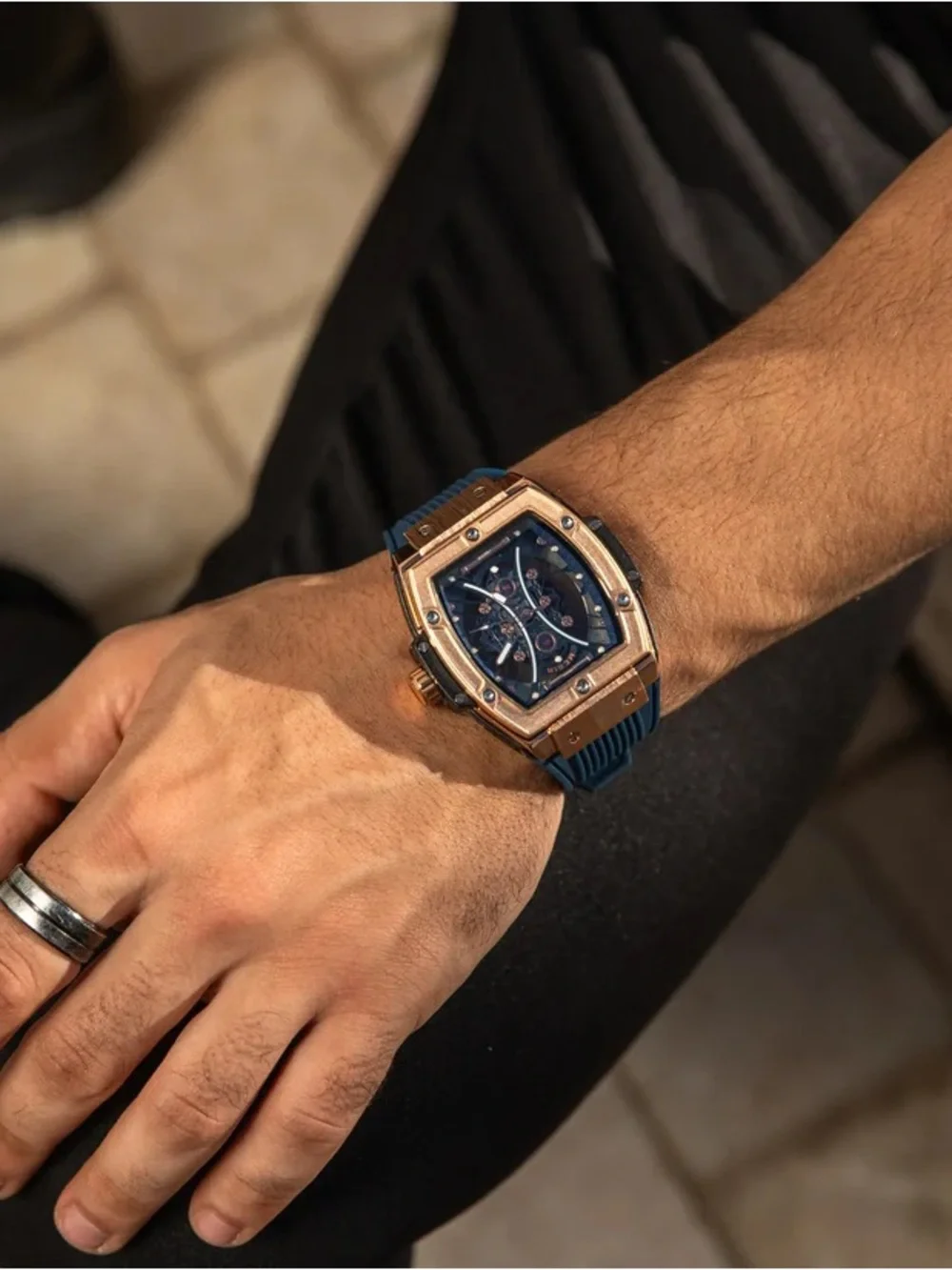 Lucky Fours Summit Midnight Rose MEGIR M8109 Rose Gold Blue Men’s Watch
